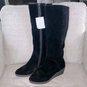 NWT Aerosoles Binocular tall suede wedge boots - wider calf customization size 8